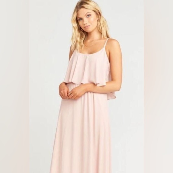 Show Me Your Mumu Caitlin Ruffle Maxi Dress in Dusty Blush Crisp Color NEW Small - Picture 2 of 4